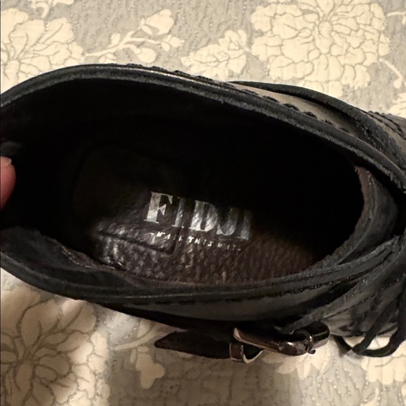 Fidji Black Leather Ankle Boots w Silver Leather Accent & Lace/Buckle Closure - Picture 2 of 10